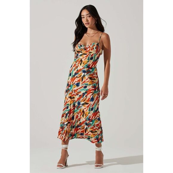 New ASTR The Label Mariela Abstract Satin Midi Dress Size M - Picture 1 of 10